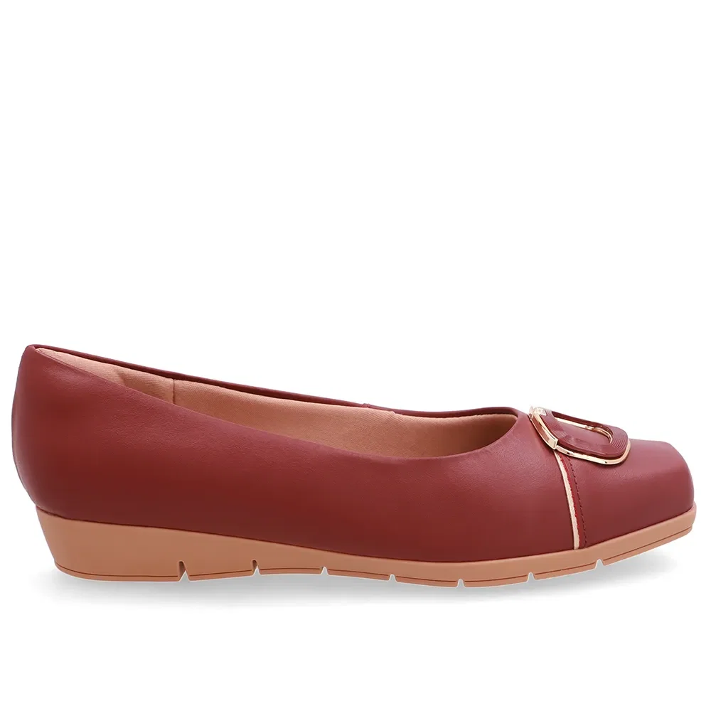 Sapatilha Couro Vermelho Com Enfeite