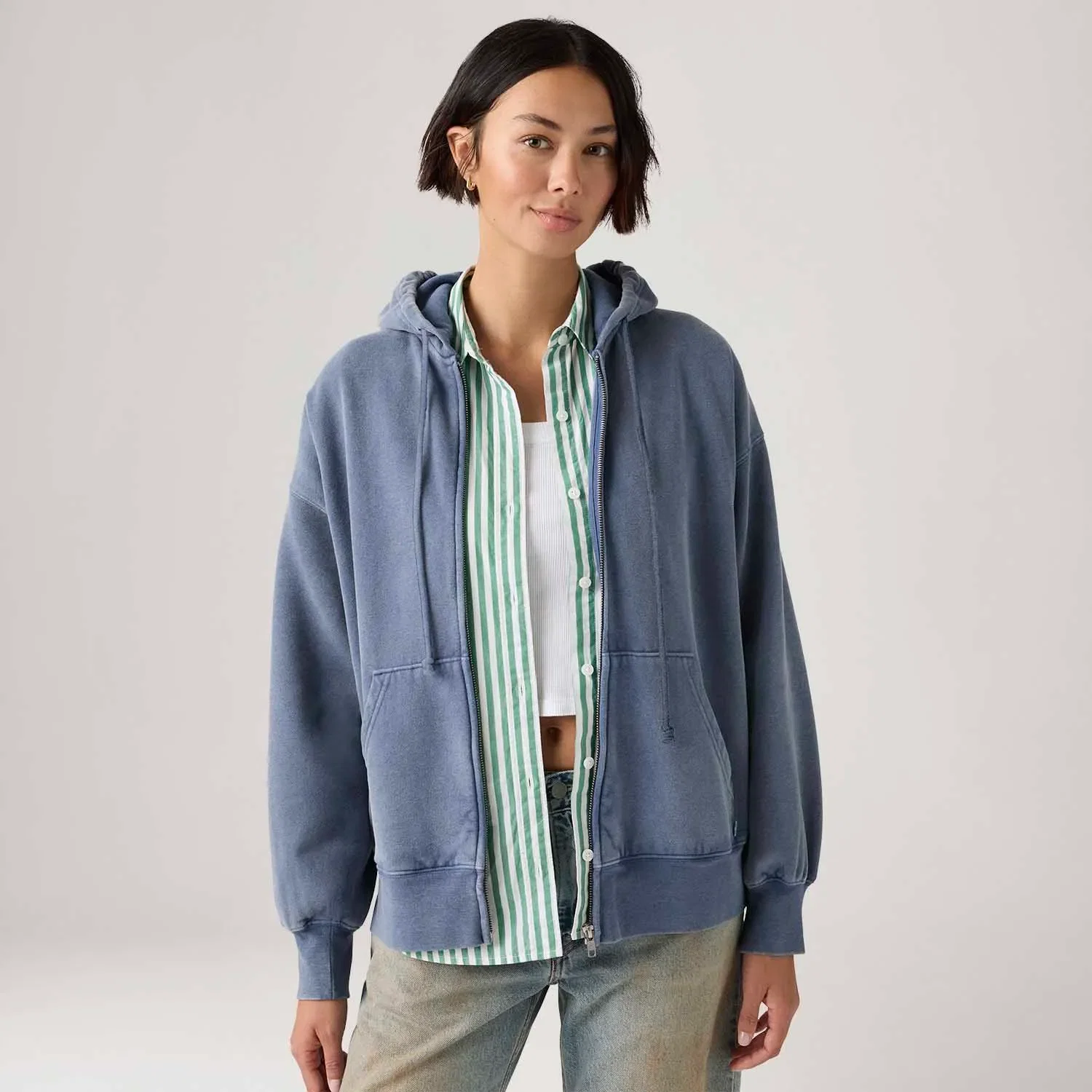 Moletom Levi's® Oversized com Zíper e Capuz Azul