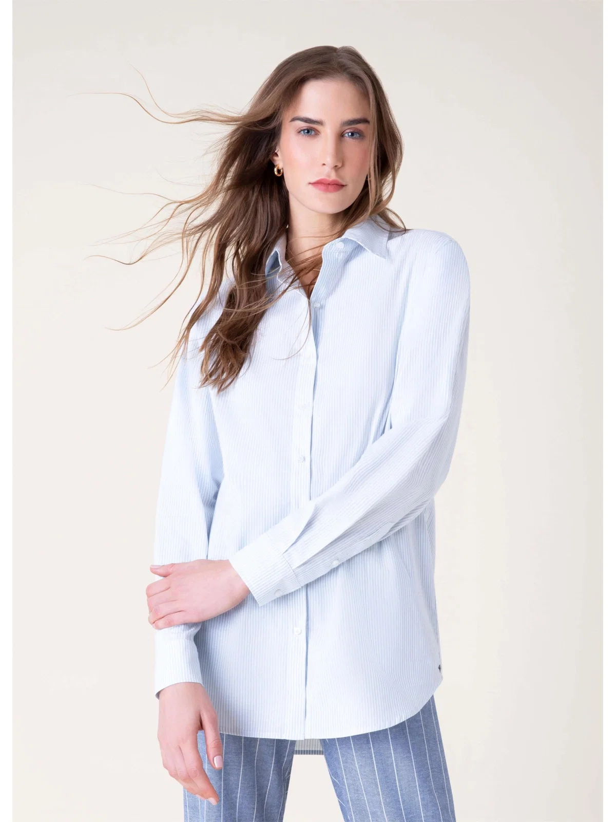 Camisa Fio Tinto Listras Azul Claro — imagem 1