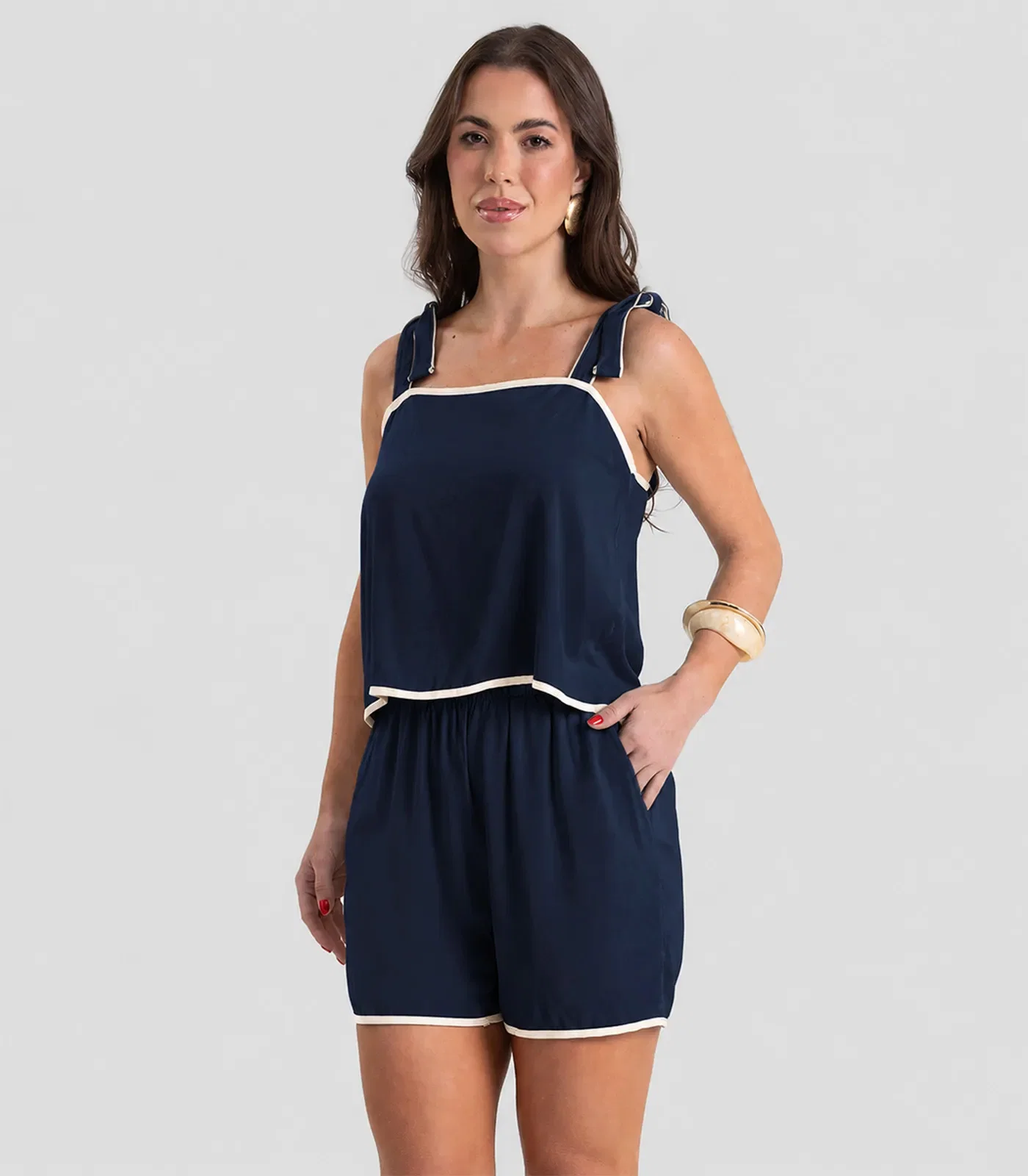 Conjunto Blusa Com Shorts Feminina Dianna Azul