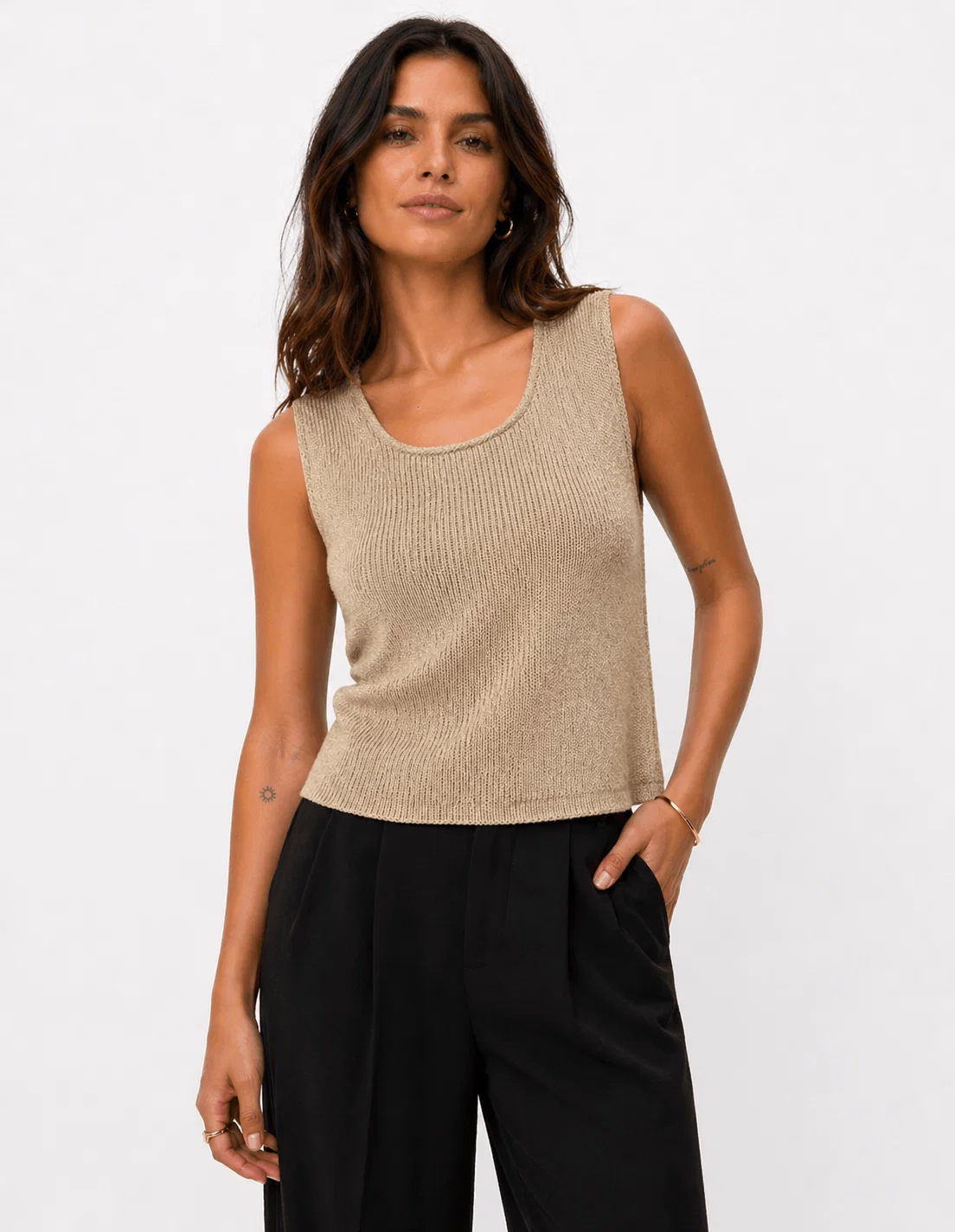 Regata Tricot Alça Larga Lurex - Prata