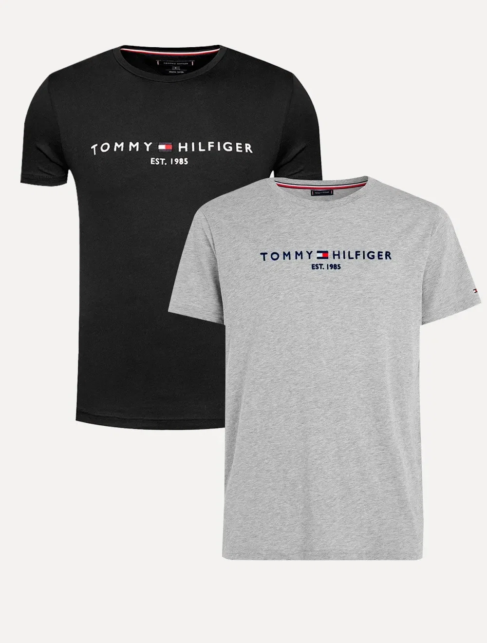 Kit Camisetas Tommy Hilfiger | Masculina Core Logo Tee Cinza / Preta