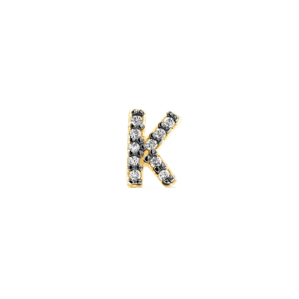 Brinco Único Letra K em Ouro Amarelo 18k com Diamantes