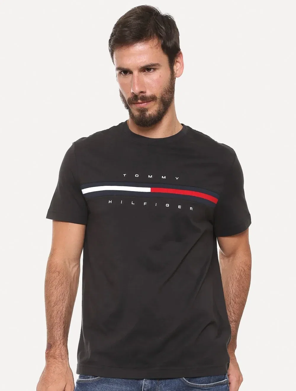 Camiseta Tommy Hilfiger Masculina Essential Flag Sash Preta
