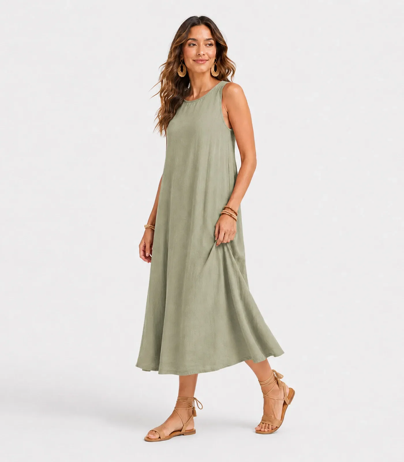 Vestido Midi Feminino Viscose Com Bolsos Style Box Verde