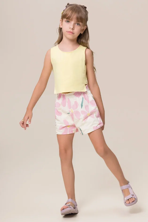 Conjunto Colete e Shorts Tricoline Reversible Estampado