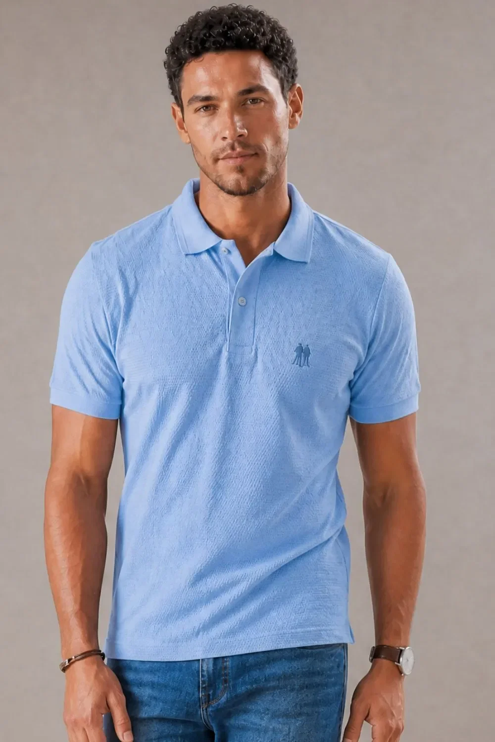 Polo Piquet Texturizada Premium Polo Wear Azul Claro