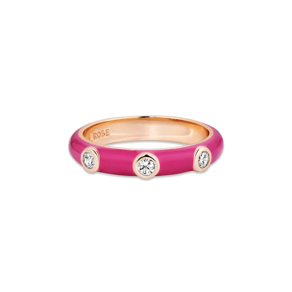 Anel Life Joyful em Liga Rosé com Banho de Ouro Rosé 18k, Pedras Incolores e Esmalte