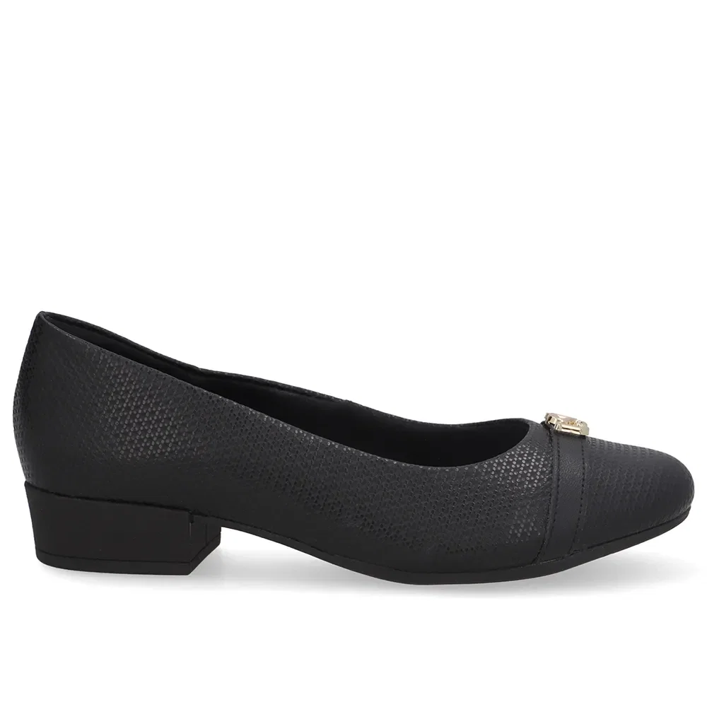 Scarpin Preto Salto Bloco Couro Monograma