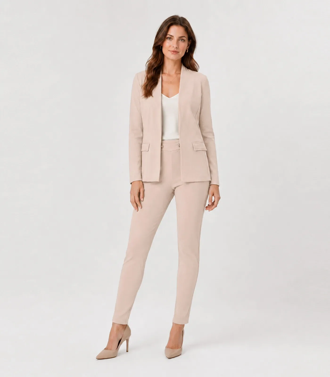 Conjunto Feminino Blazer E Calça Reta Atendencia Bege