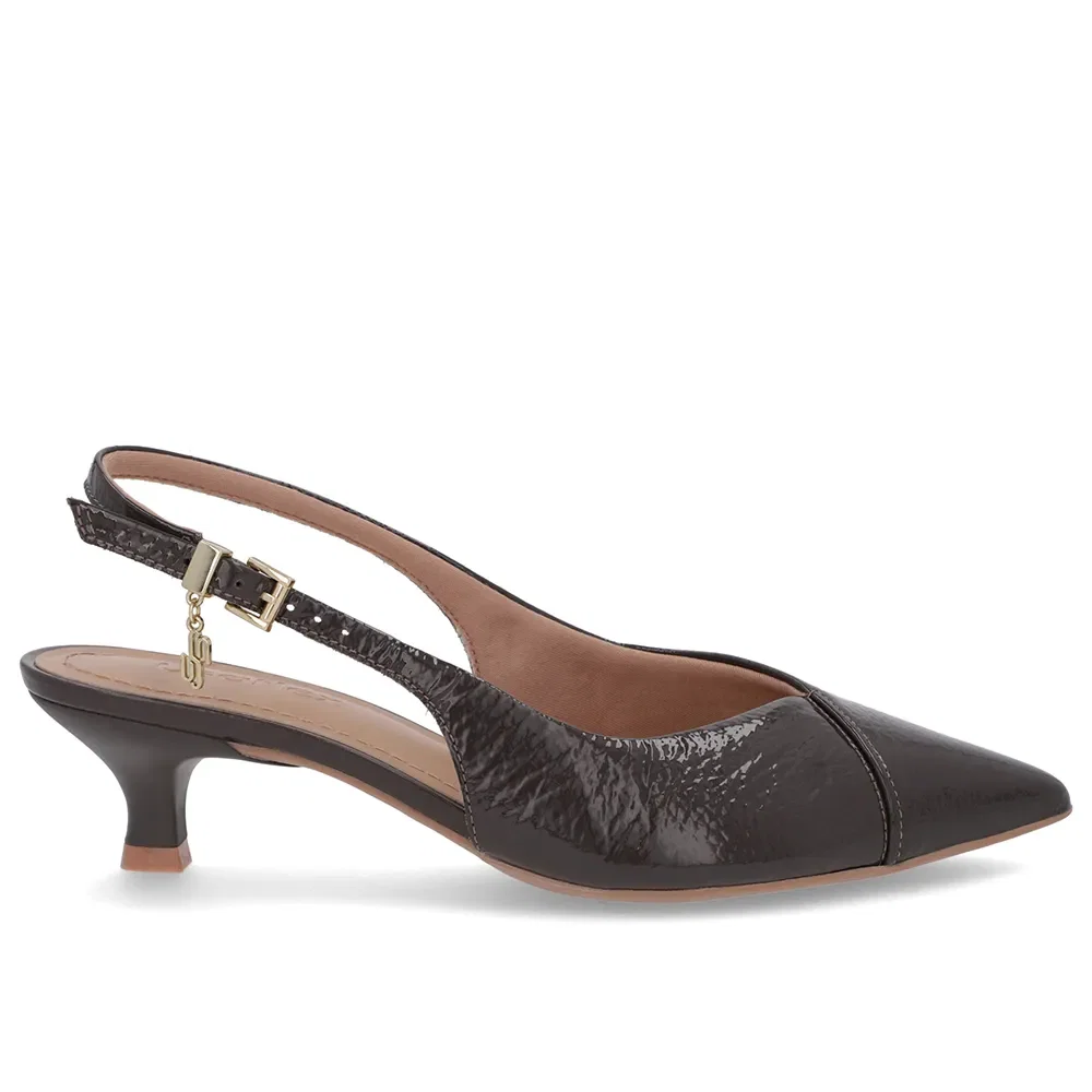 Slingback Marrom Salto Kitten Semi Aberto Verniz — imagem 1