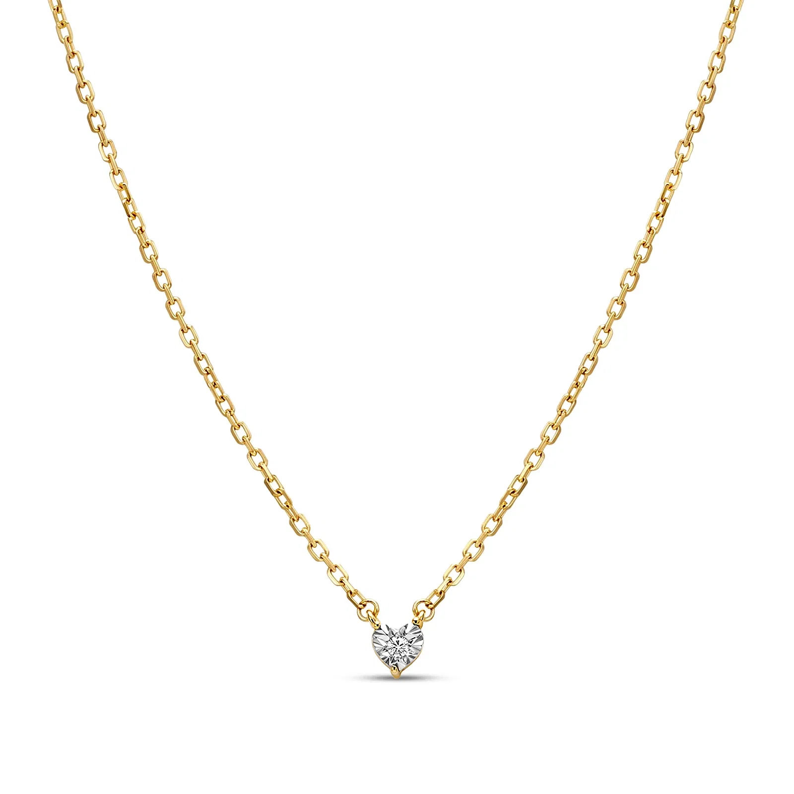 Colar Solitário Illusion Coração em Ouro Amarelo 18k com 0,020ct de Diamante — imagem 1