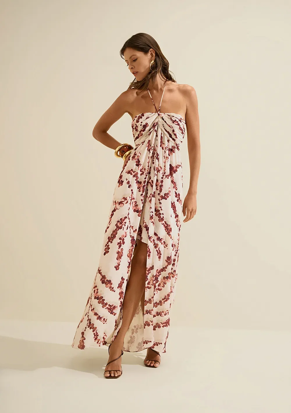 Vestido Longo Flora Bege — imagem 1