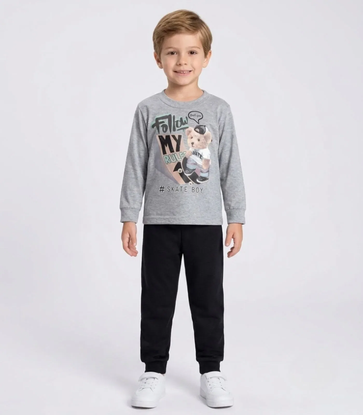 Conjunto Menino Blusa Longa E Calça Kappes Cinza
