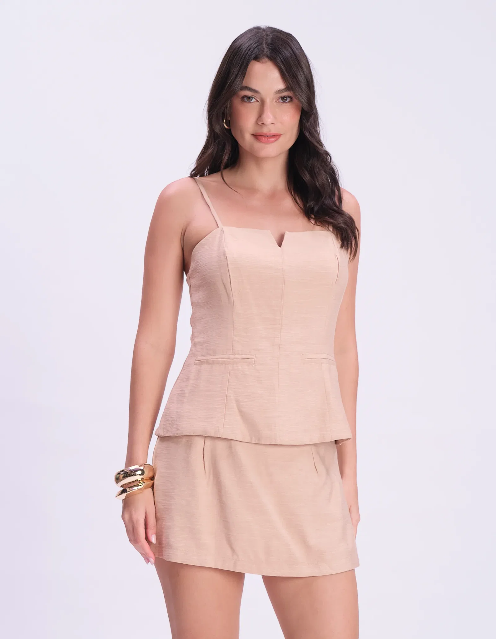 Blusa Alça Fina Alfaiataria - Bege