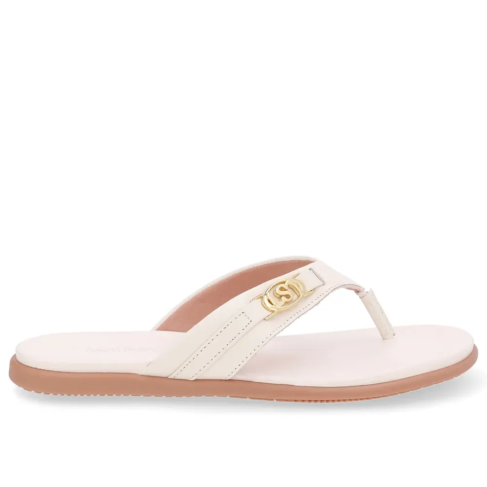 Chinelo Tira Couro Branco Marfim Monograma — imagem 1