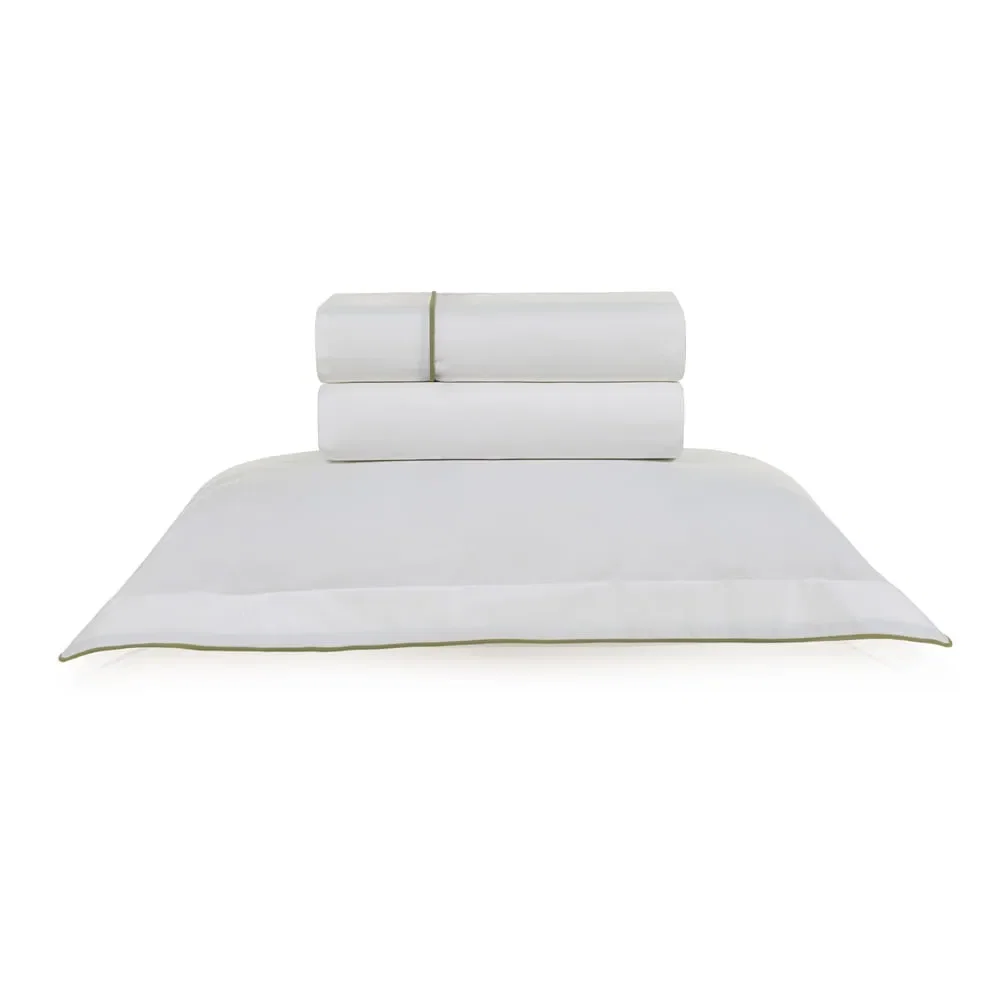Jogo de Cama 200 Fios Percal Cilena Branco / Oliva