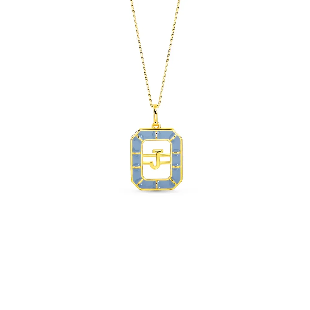 Pingente Alfabeto Letra J em Ouro Amarelo 18k com Esmalte, 14mm