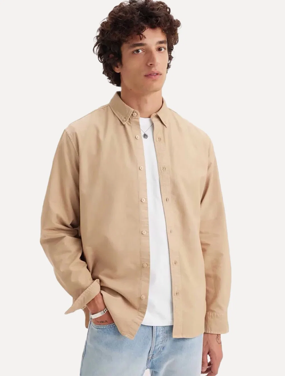 Camisa Levis Masculina Relaxed Oxford Authentic Button Down Cáqui Claro