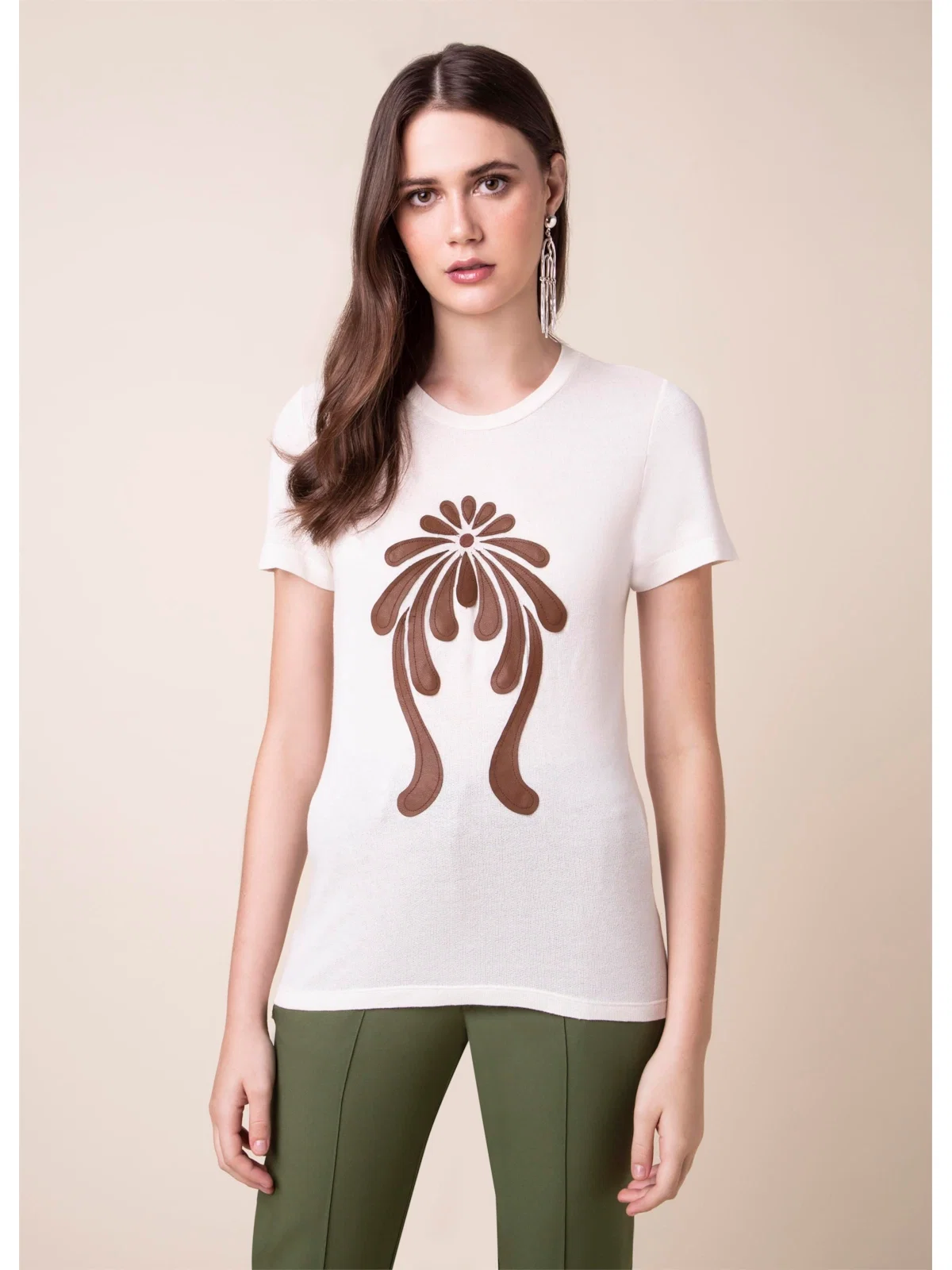 T-Shirt Malha Mechas Bege Mescla