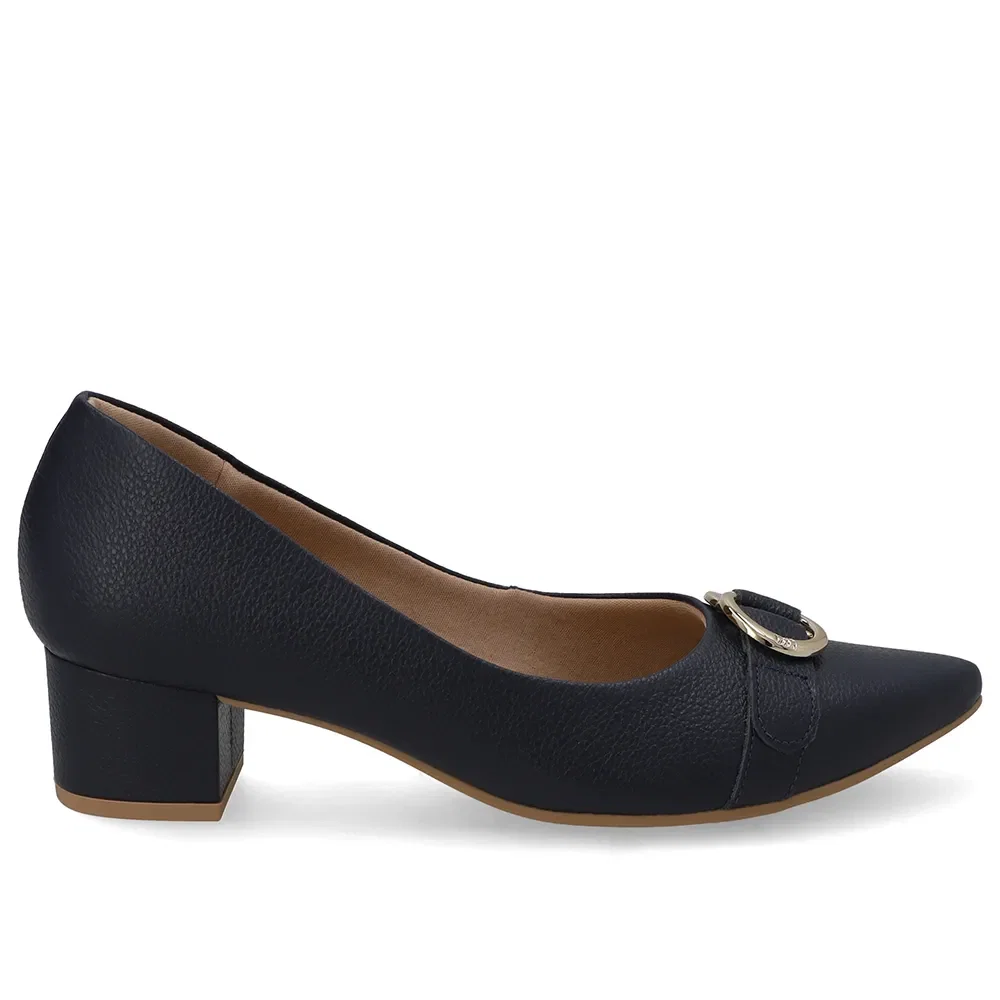 Scarpin Couro Azul Salto Bloco Bico Fino — imagem 1