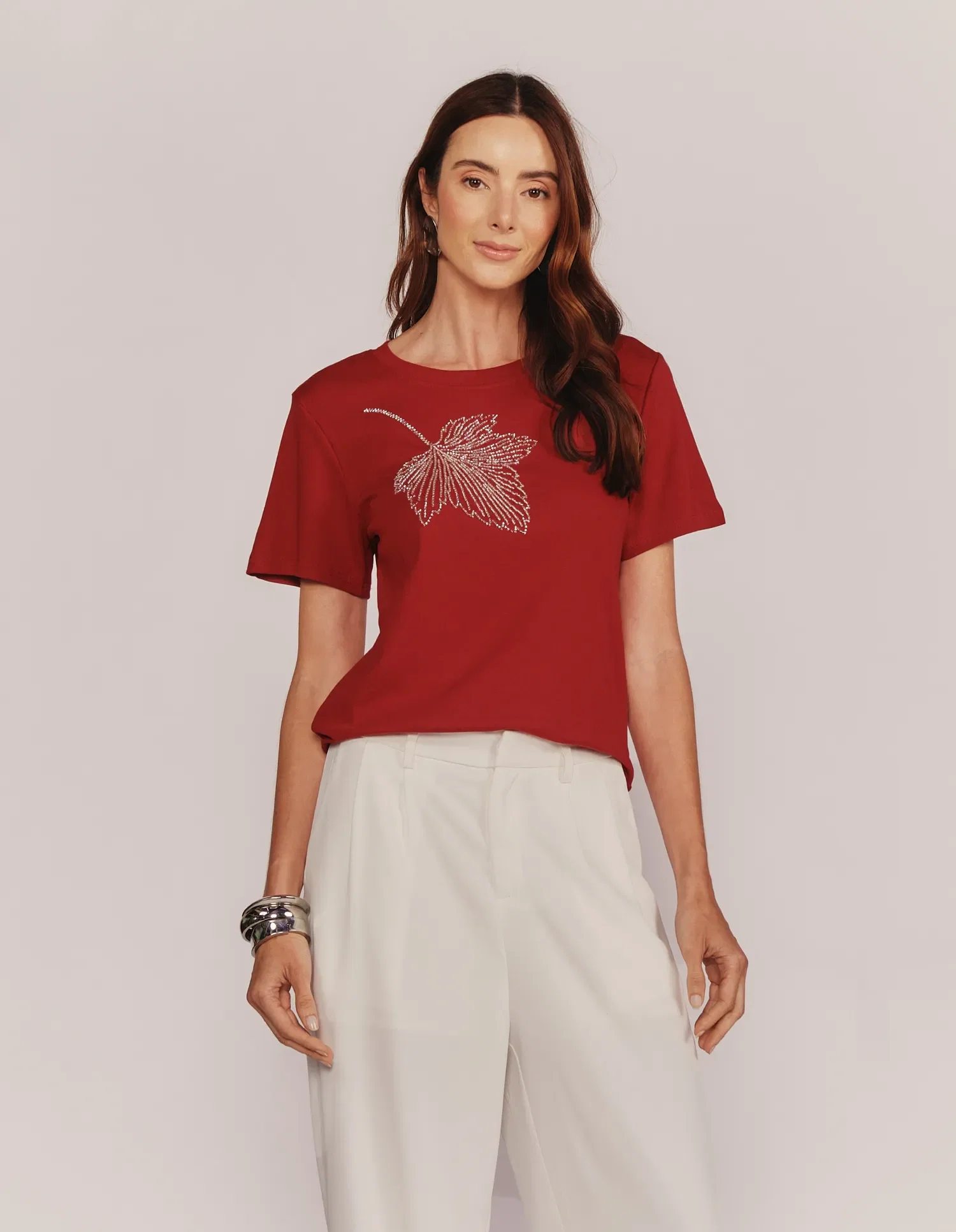 Blusa Manga Curta Pedras Folha - Vinho — imagem 1