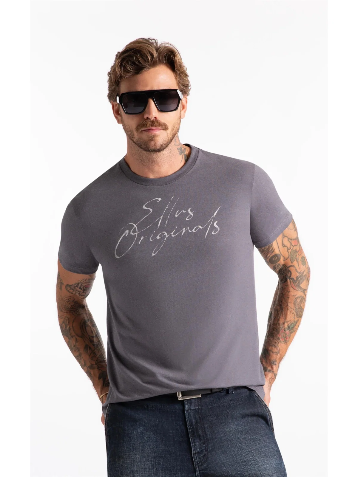 T-Shirt Cotton Fine Ellus Originals Classic Cinza Medio — imagem 1
