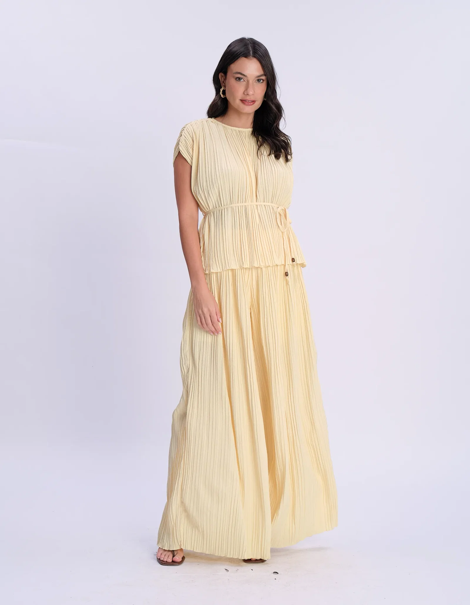 Calça Pantalona Textura - Amarelo — imagem 1