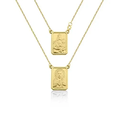 Escapulário Medalhas Jesus e N.Sra. Aparecida em Ouro Amarelo 18k, 65cm — imagem 1