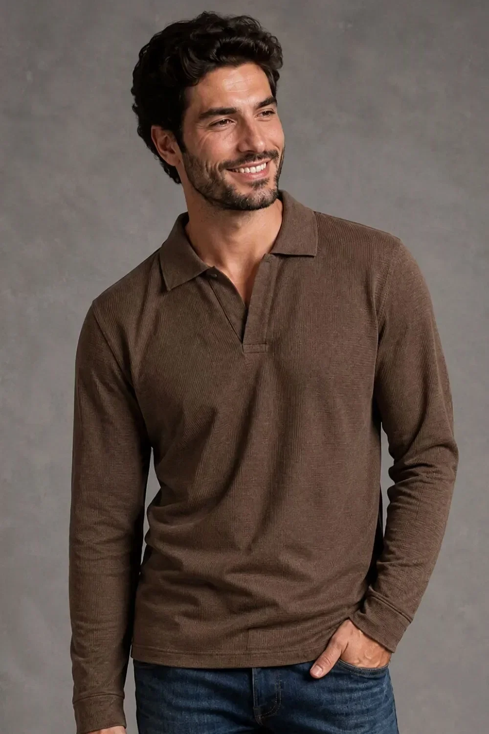Polo Waffle Masculina Manga Longa Polo Wear Caqui