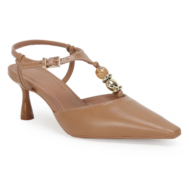 Slingback Detalhes Pedras Tornozeleira 7cm