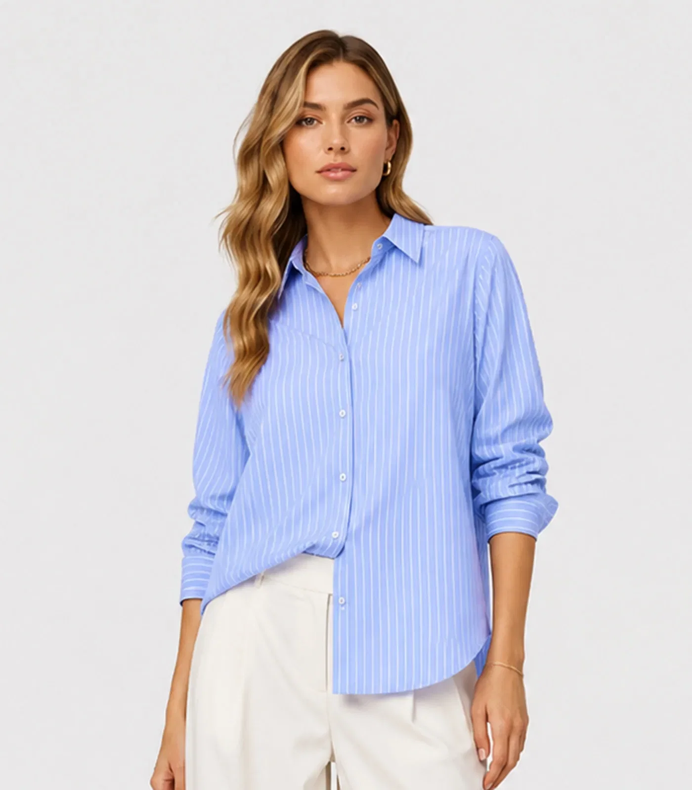 Camisa Oversized Listrada Feminina Style Box Azul — imagem 1