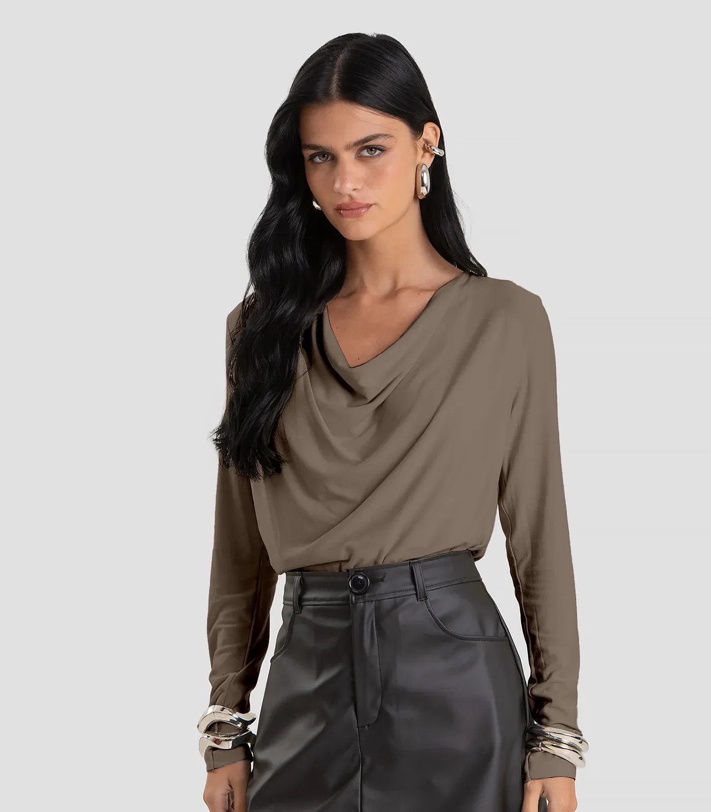 Blusa Feminina Degagê em Malha de Viscose Dianna Marrom
