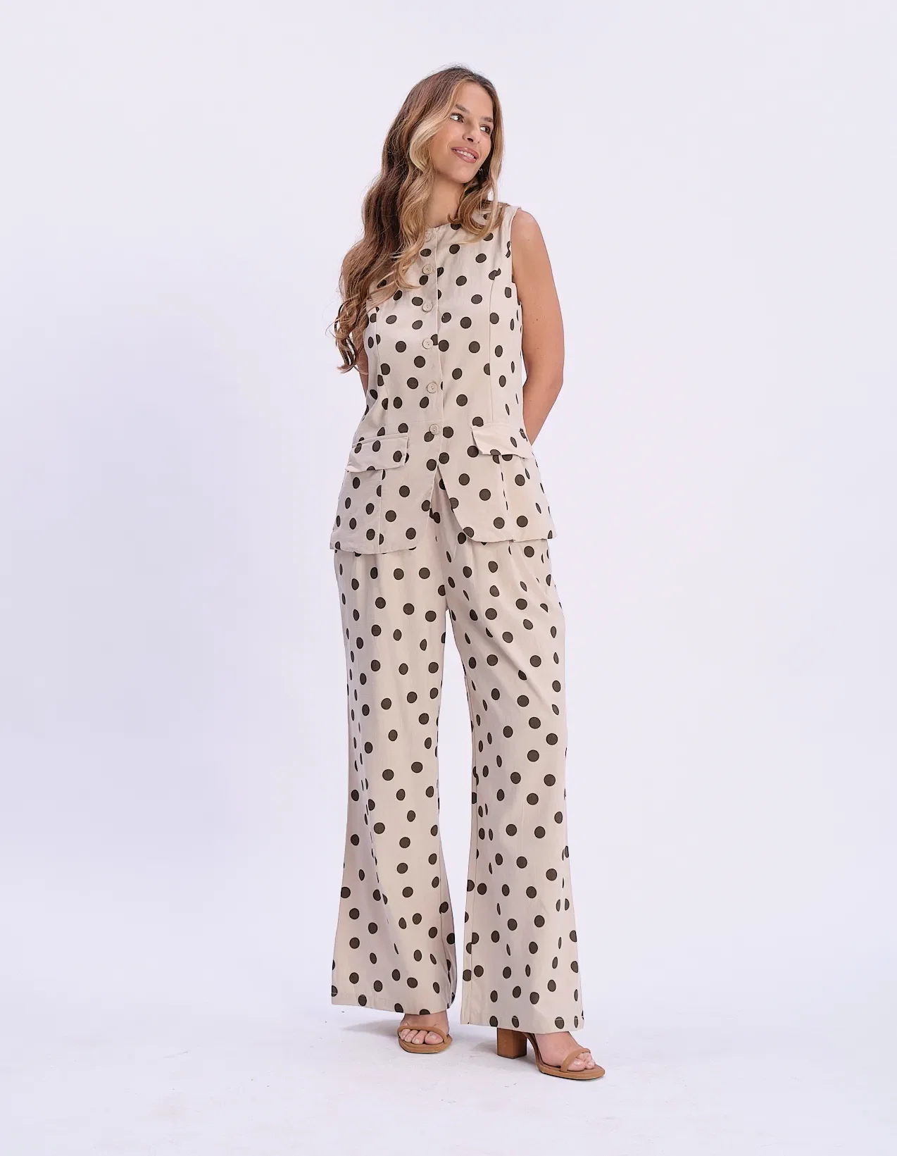 Calça Pantalona Poá - Bege — imagem 1