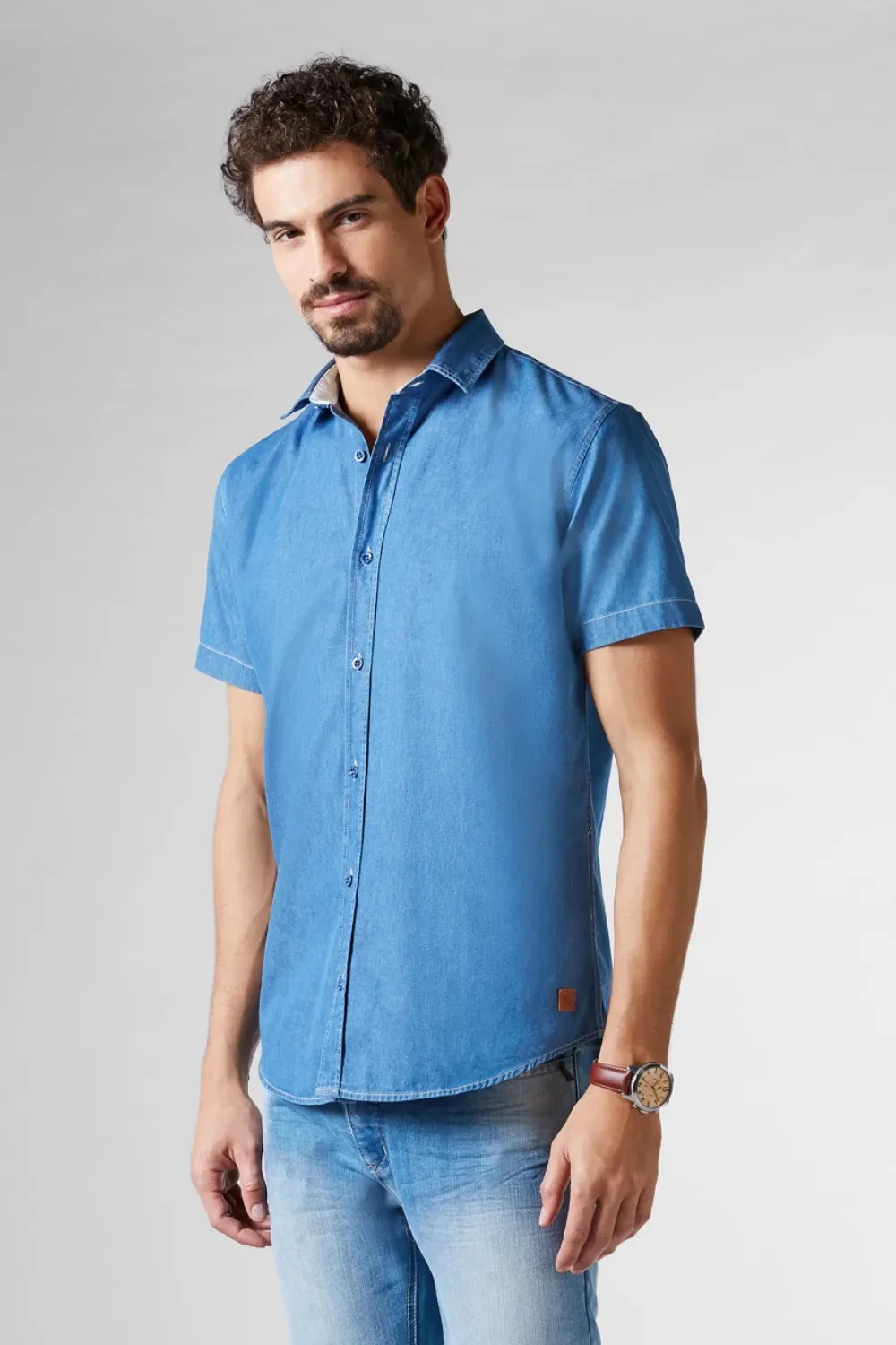 Camisa Jeans Manga Curta Regular Caibi A