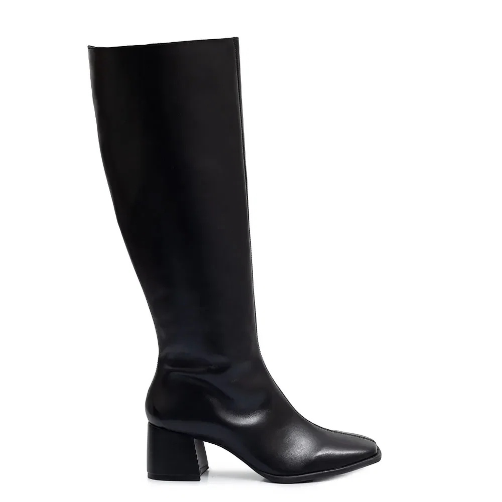 Bota Preta Couro Cano Longo