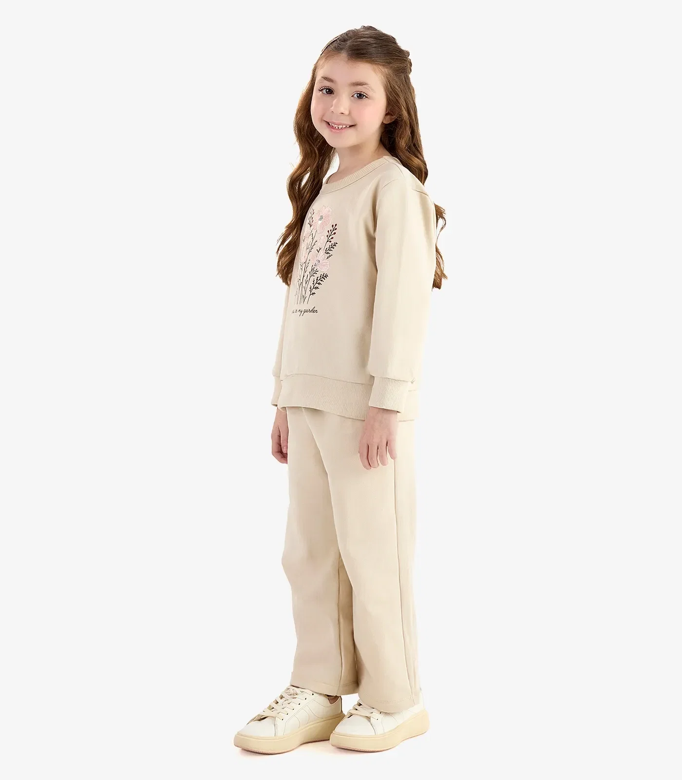 Conjunto Blusão Com Calça Wide Moletom Rovi Kids Bege — imagem 1