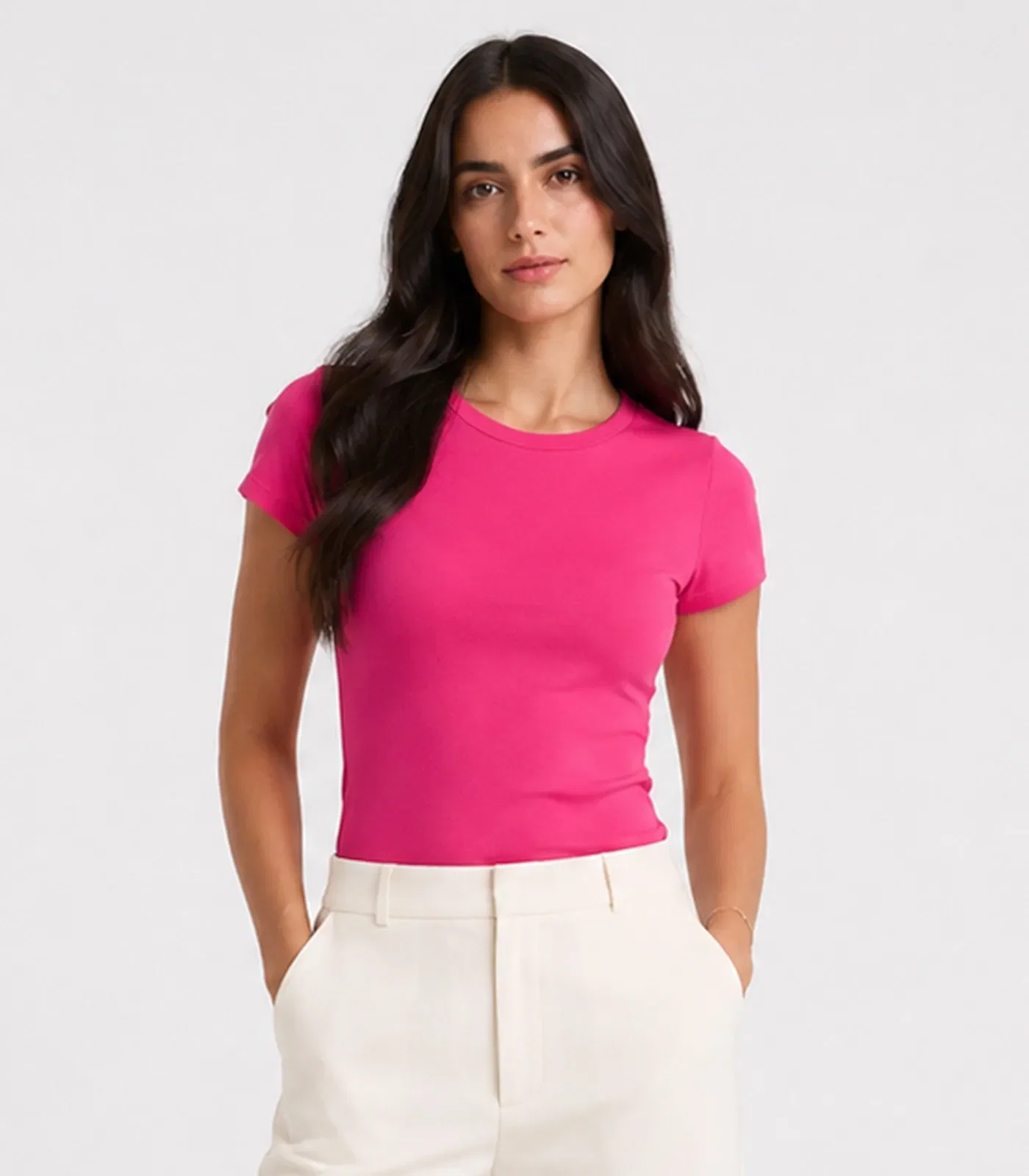 Blusa Feminina Básica Algodão Infinita Cor Rosa