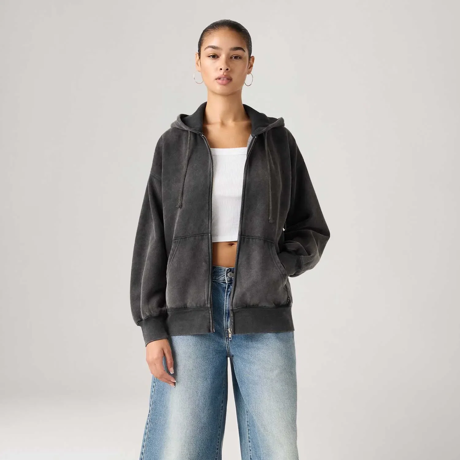 Moletom Levi's® Oversized com Zíper e Capuz Preto