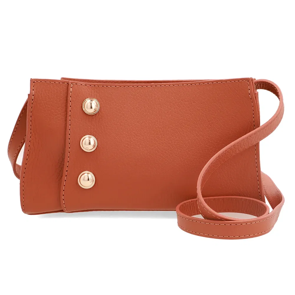 Bolsa Tiracolo Couro Marrom Com Enfeite Botão — imagem 1