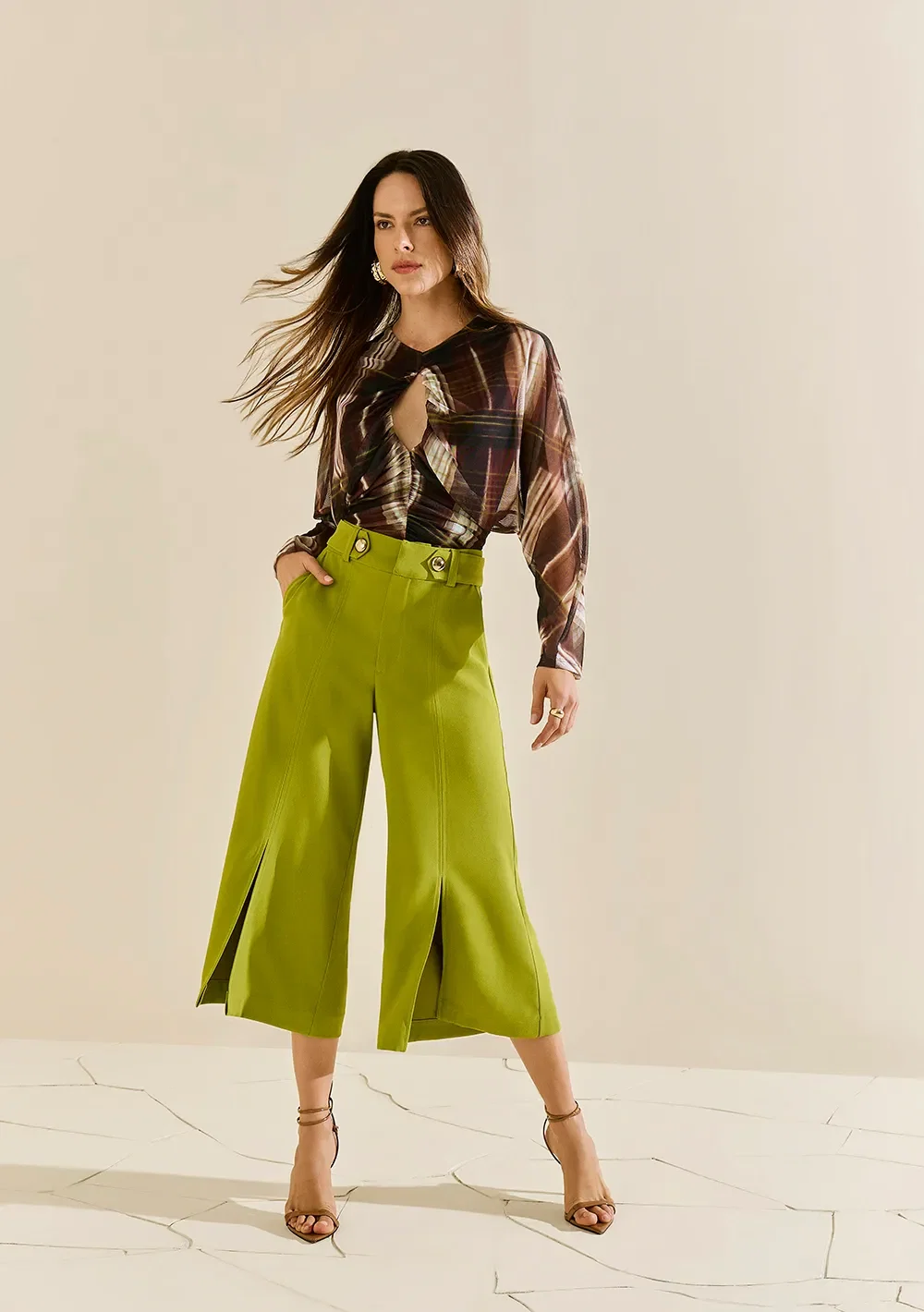 Calça Morena Rosa Pantalona Alta Verde — imagem 1
