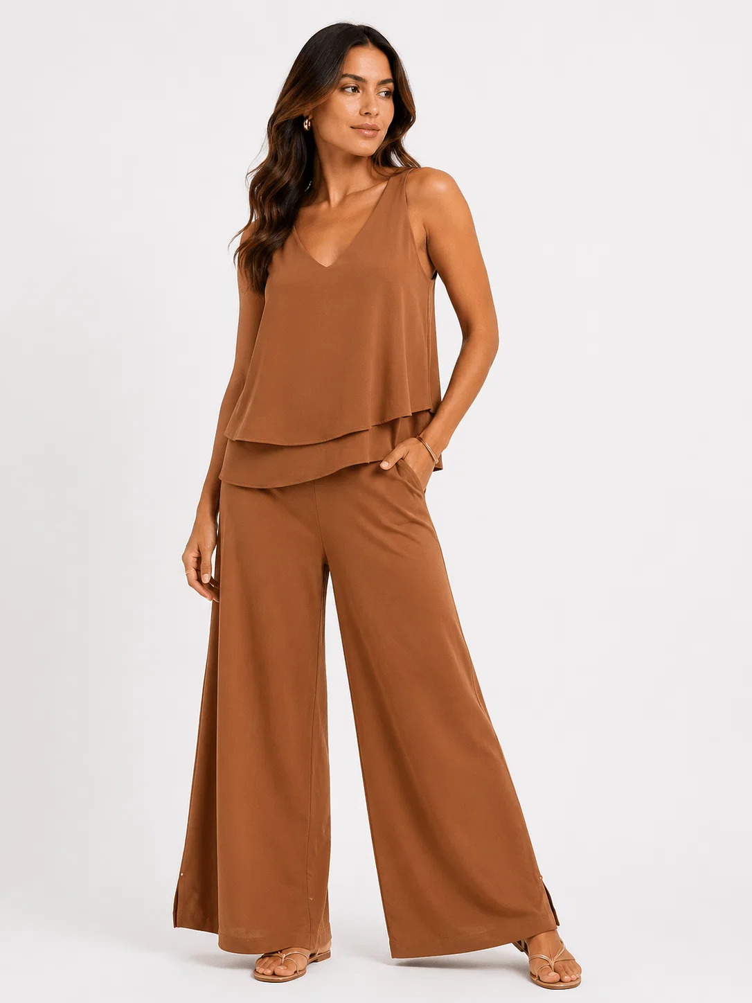 Calça Maxi Pantalona Alfaiataria - Bege — imagem 1