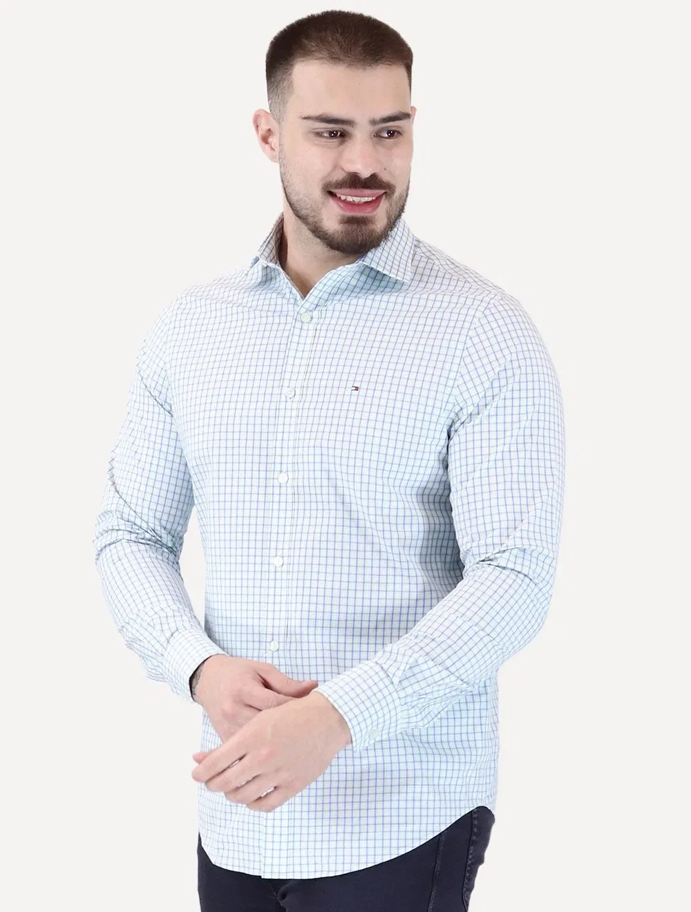 Camisa Tommy Hilfiger Masculina Regular Wrinkle Free Verde Claro — imagem 1