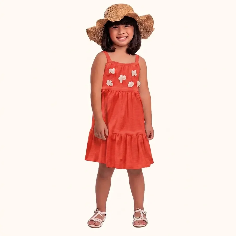 Vestido de alcinha em malha florence com aplique de flores 3d