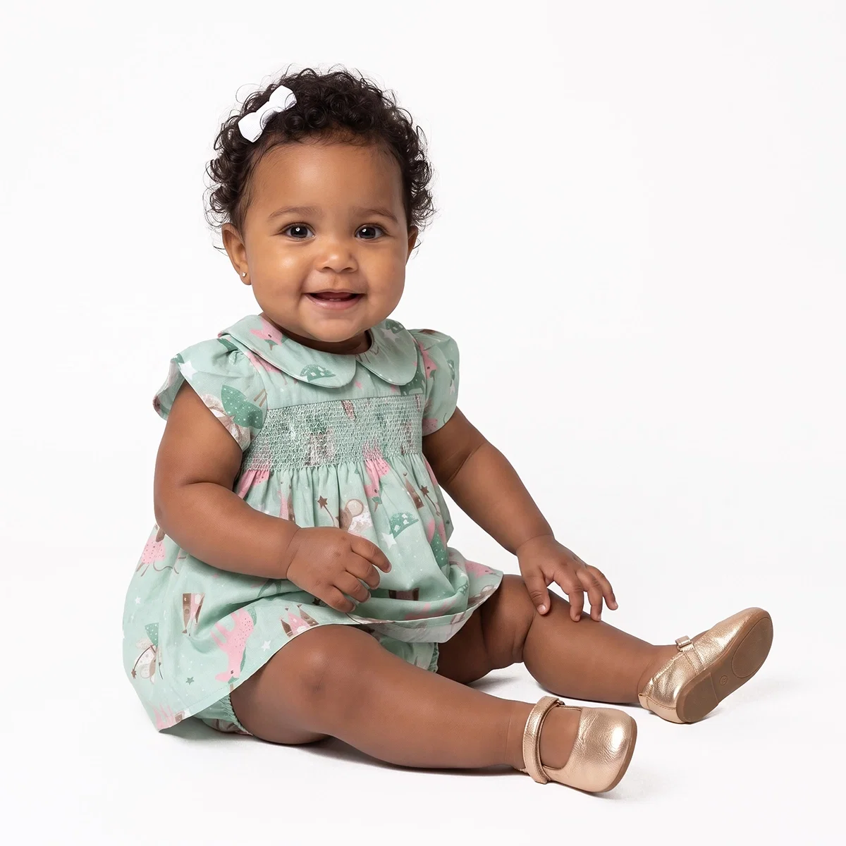 Vestido Manga Curta Bebê Ratinha Fustão Estampado Tip Top