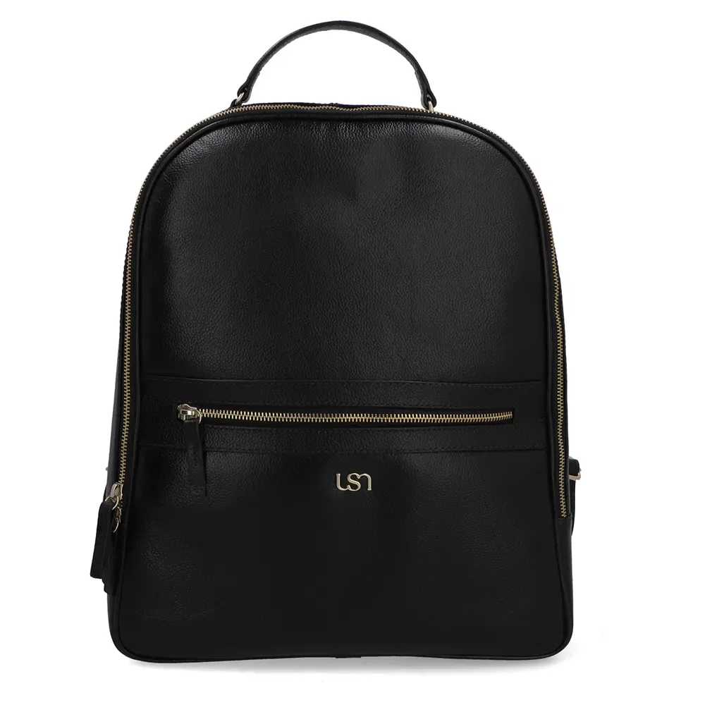 Mochila Couro Preta Zíper