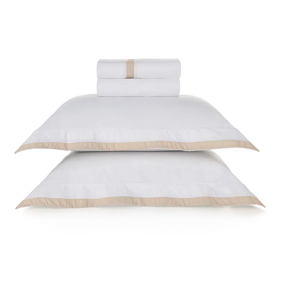 Jogo de Cama King 300 Fios Percal Mattia Branco / Marrom