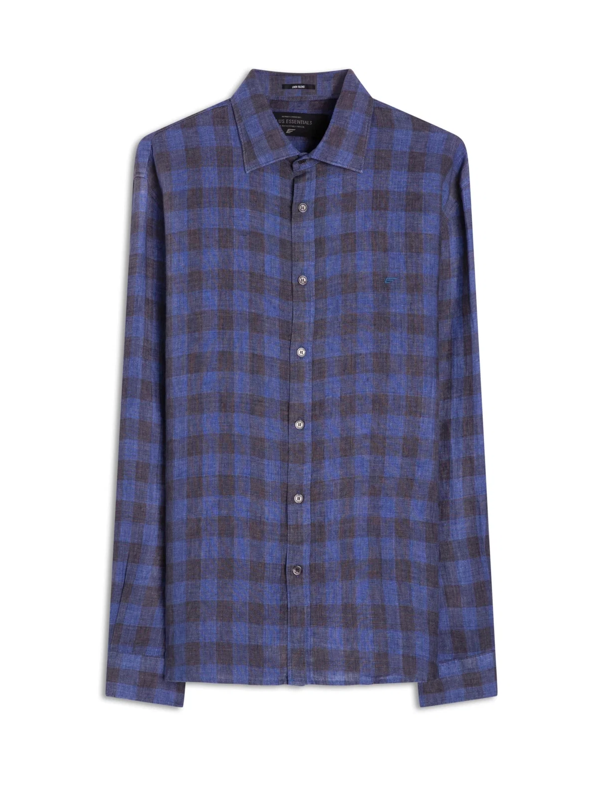 Camisa Xadrez Linen Blend Stone Plaid Azul Bic — imagem 1