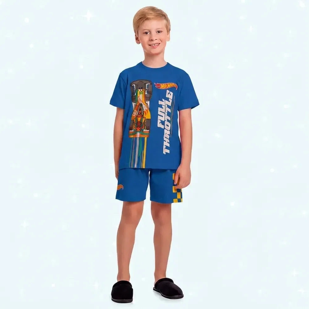 Conjunto pijama infantil camiseta e bermuda Hot Wheels