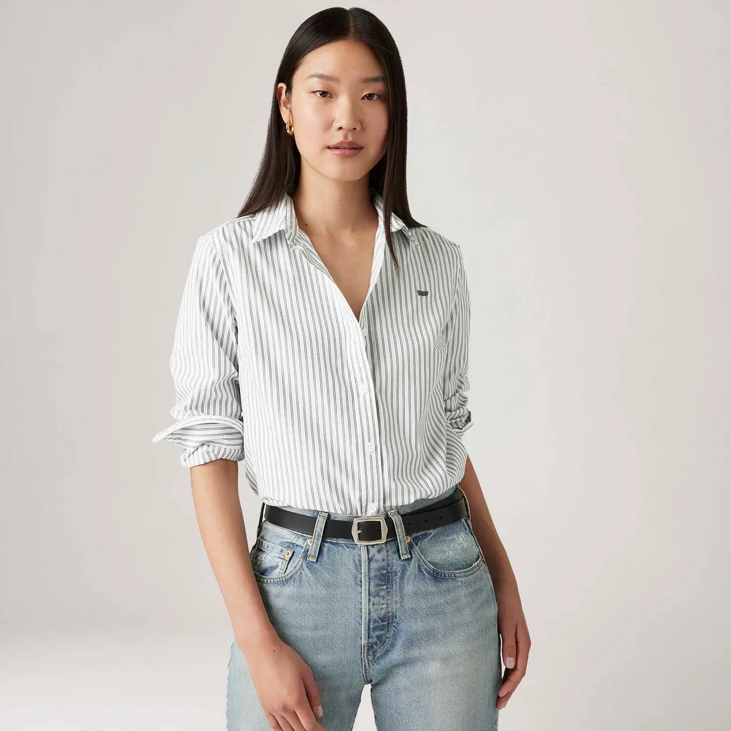 Camisa Levi's® The Classic Bw Shirt Listrada Preta Manga Longa — imagem 1